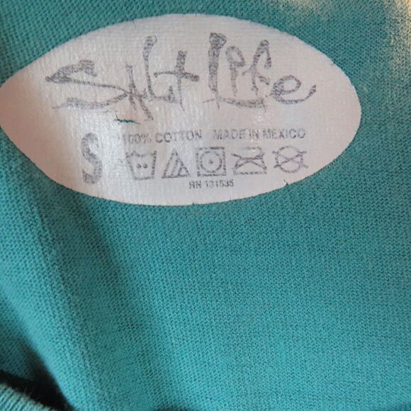 Salt Life Teal Skull Compass Rose Nautical Cotton Pocket Tee Shirt Size Small - Picture 5 of 8